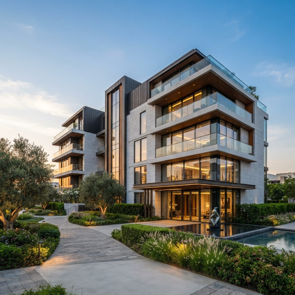 Luxury residential building with contemporary architecture